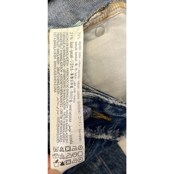 Zara Womens Mid Rise Denim Jeans Size 4 Straight Fringe Raw Hem Medium Washed - Picture 9 of 9
